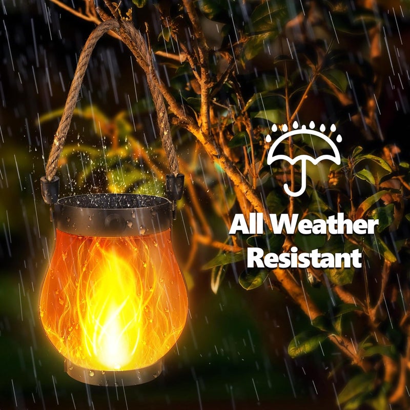 iBaycon 1 Pack Solar Lanterns Lights, Halloween Flickering Flame Garden Lights with 2 Modes Dual Charging USB & Solar, Outdoor Waterproof Hanging Lantern for Party Holiday Halloween Decor (Warm White) - Image 5
